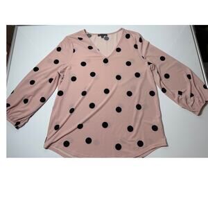 Women M Pink Adrianna Papell v-neck 3/4 polka dot blouse top shirt work